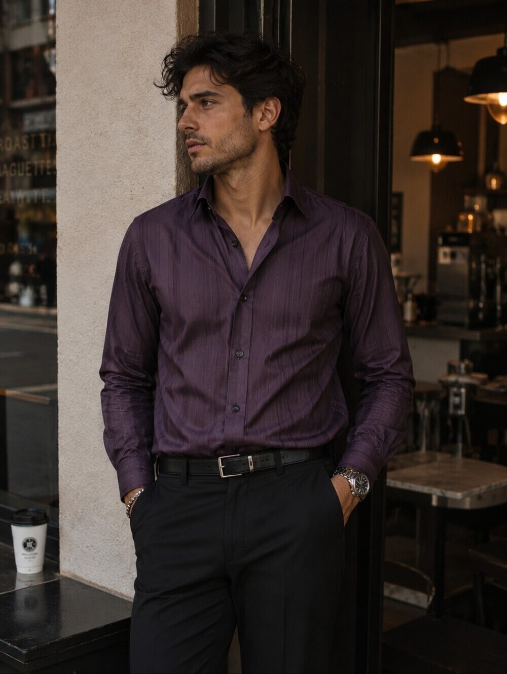 Hugo Boss Plum Stripe Dress Shirt Mens 15.5 Luxury Button Up